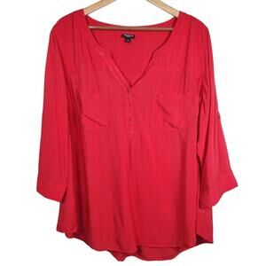 Torrid Women's Red Popover Top Blouse with Roll Tab Sleeves Size 2